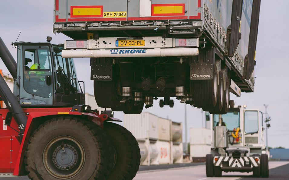 Crane lifting trailer