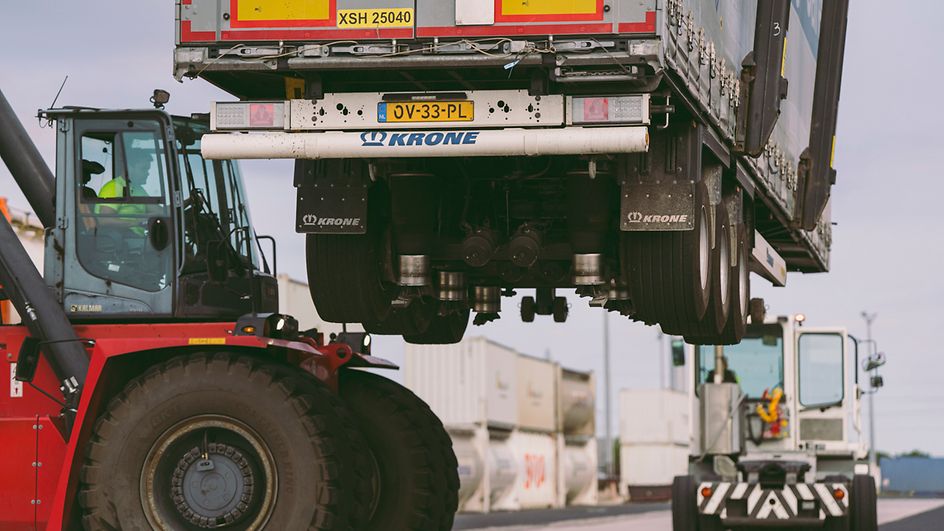 Crane lifting trailer
