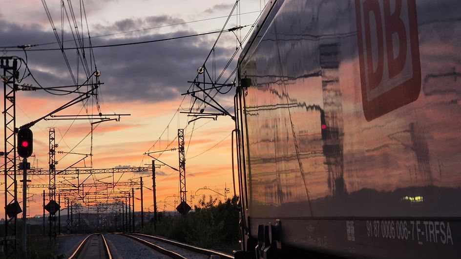 Sunset with a swap body/intermodal container 
